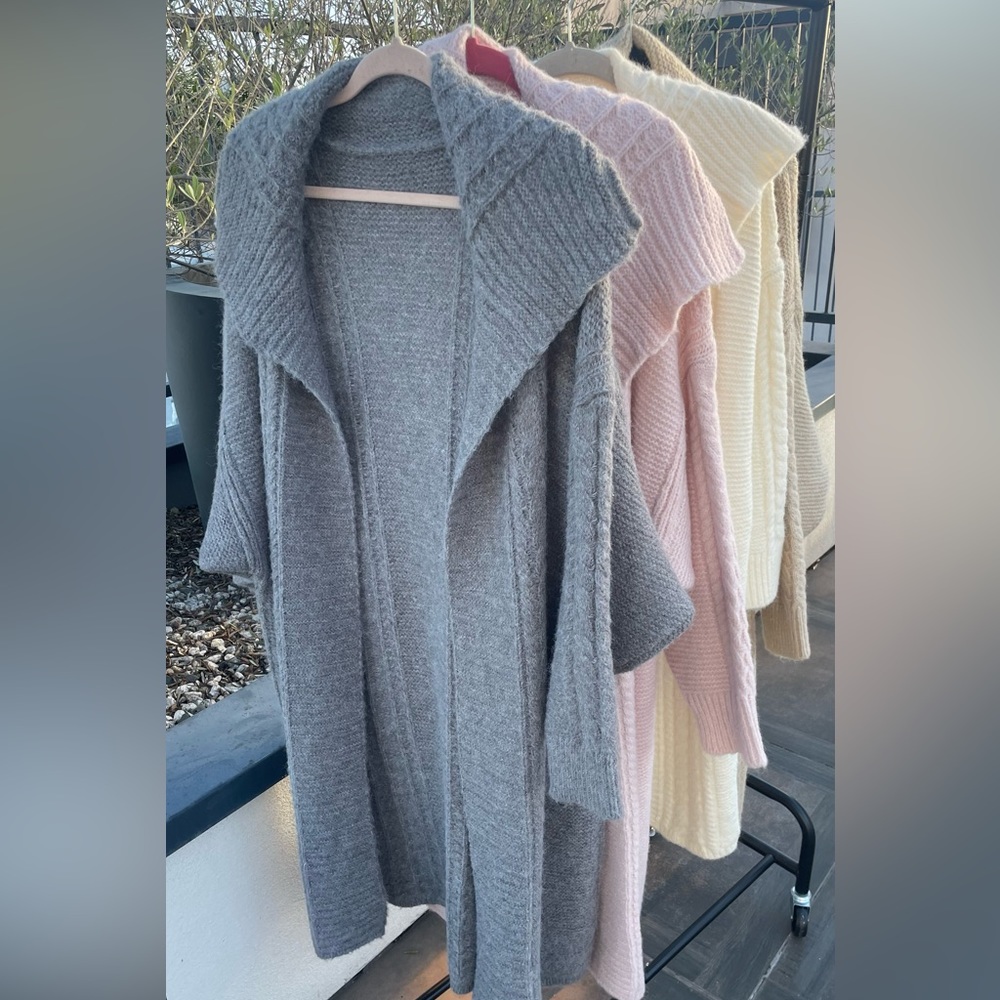 102. LAST 1!OVERSIZE MAXI LONG Grey Gray Cardigan Chunky Long Cable Fuzzy - Picture 8 of 11